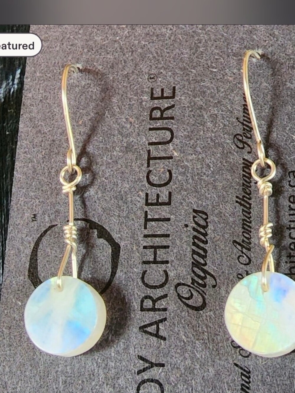 Earrings Of Sterling Silver & Rainbow Moonstone Round Disks Artisanal